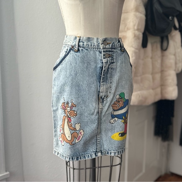 Vintage 1980s Hysteric Et Vous painted stonewash jean skirt 40EUR 8US - Picture 3 of 7